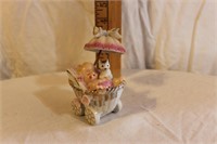 VINTAGE PORCELAIN BABY CARRIAGE WITH UMBRELLA
