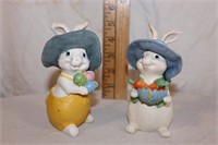 2 PLASTER AND CLOTH EASTER BUNNIES