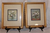PAIR OF FRAMED FLORAL MATTED PRINTS