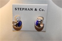 STEPHAN & CO. SILVERTONE AND BLUE EARRINGS