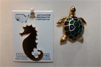 SEAHORSE AND SEA TURTLE PINS