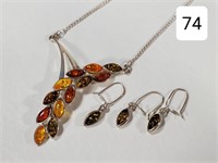 Amber & Sterling Necklace & Earrings Set