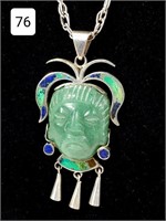 Jade Aztec Inlaid Sterling Pendant