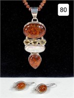 Amber-MOP-Sterling Necklace & Earring Set