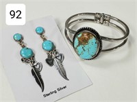 Sterling Silver Feather Turquoise Earrings