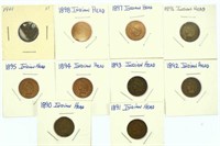 Lot #18 - 10 Indian Head Cents: 1890, 91, 92,