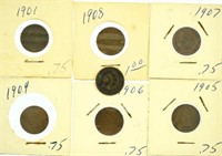 Lot #25 - 7 Indian Head Cents: 1901, 04, 05,