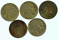 Lot #40 - 5 Buffalo Nickels: 1937, 1936 + 3