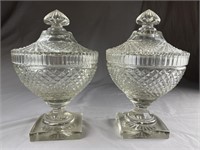 Pr. Anglo-Irish Cut Glass Covered Compotes C. 1810