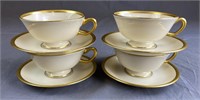 Set of 4 Lenox Tuxedo Gold Banded Cups & Saucers