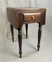 19th C. Cherry One Drawer Drop Leaf End Table
