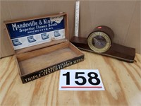 Marked wood box & clock