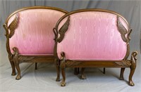 Pair Swan Carved Twin Beds Italy Early 20th C. REO