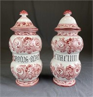 2 Decorative Hand Painted Apothecary Jars Italy