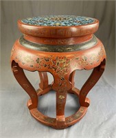 Chinese Red Lacquer and Cloisonne Garden Seat
