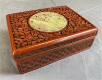 Chinese Cinnabar Box with inset Jade Medallion