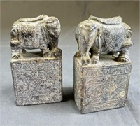 Pair of Chinese Carved Soapstone Elephants