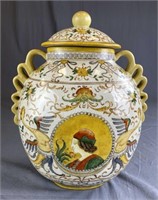 Large Hand Painted Chinese Porcelain Covered Jar