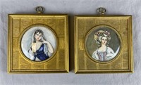 Pr Early 20th C. Miniature Portraits on Faux Ivory