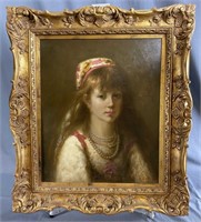 K. Smith Oil on Canvas Portrait of a Young Girl
