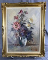 Midcentury Floral Oil Painting -O. Rocca - REO