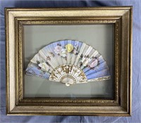 Antique Hand Painted Fan in Shadow Box Frame REO