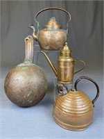 Collection of 4 Well Used Antique Copper Pieces
