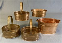 Group of 5 Signed Solid Copper Baskets