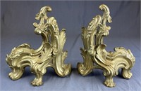 Pair French Rococo Brass Andirons