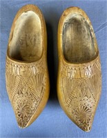 Pair Intricately Carved Wooden Shoes Holland REO