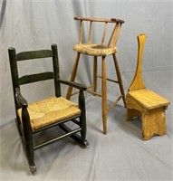 3 Primitive Wooden Children's Chairs REO