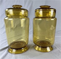 Pair Hand Blown Amber Glass Apothecary Jars