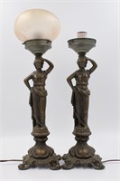 Pair Art Nouveau L&L WMC Vintage Lady Lamps