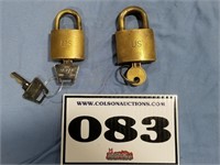 Vintage 2 brass military padlocks (American)