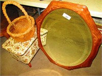 3 PC IN THIS LOT (MIRROR, BASKET, SEWING BOX)