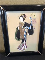 Oriental framed print of Geisha woman signed