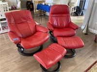 L - 4pc Red Vinyl Chairs & Footrest Lot