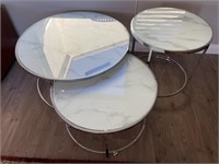 L - 3pc Round Stone Table Lot