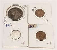 1835 Half Dollar VG; 1859 Cent; 1876-CC Dime;