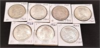 (5) 1921 Morgan Dollars AU-BU; 1923, ’25 Silver