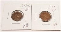1913-P,S Cents AU