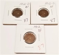 1912-P,D,S Cents XF-AU