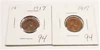 (2) 1917 Cents Unc.