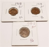 (2) 1918 Cents BU; 1918-S Cent AU