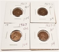 (2) 1927 Cents AU-Unc.; 1927-D,S Cents XF-AU