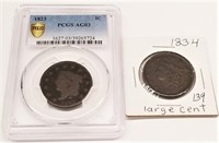 1834 Cent F-Dark; 1823 Cent PCGS AG 03