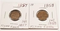 1857 Flying Eagle Cent-Damage; 1858 L.L. Cent F