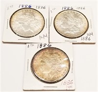 (3) 1886 Silver Dollars BU