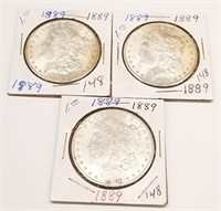 (3) 1889 Silver Dollars BU