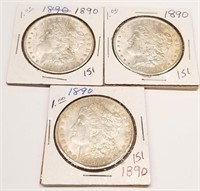 (3) 1890 Silver Dollars BU